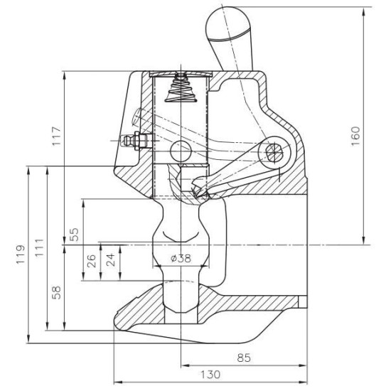 Cupla Tractare / Remorcare, 3.5T, Placa Prindere 120x55mm ( 12x5.5cm ), Diametru Cui 40mm ( 4cm ), 30/30/12KN