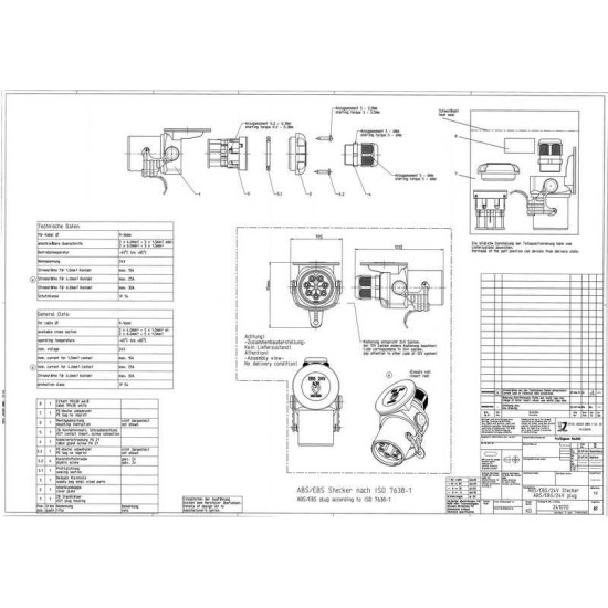 Fisa, Stecher, Cablu Electric, ABS, EBS, 24V, JAEGER