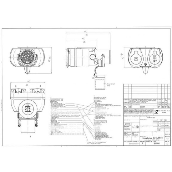 Priza Electrica Auto, Adaptor BOX, Tip Y, N/S, 24V, 15 Pini, 15/7/7, 7 Tip N, 7 Tip S, Din Plastic, JAEGER