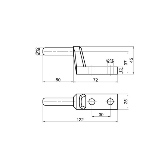 Balama oblon, inclinata, Fi 12mm, latime 25mm, Set