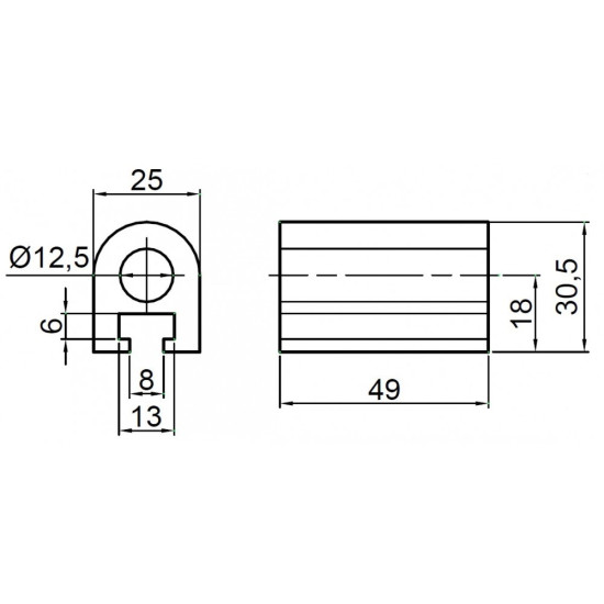 Balama oblon, inclinata, Fi 12mm, latime 25mm, Set