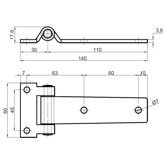 Balama usa laterala, zincata, 140X60mm