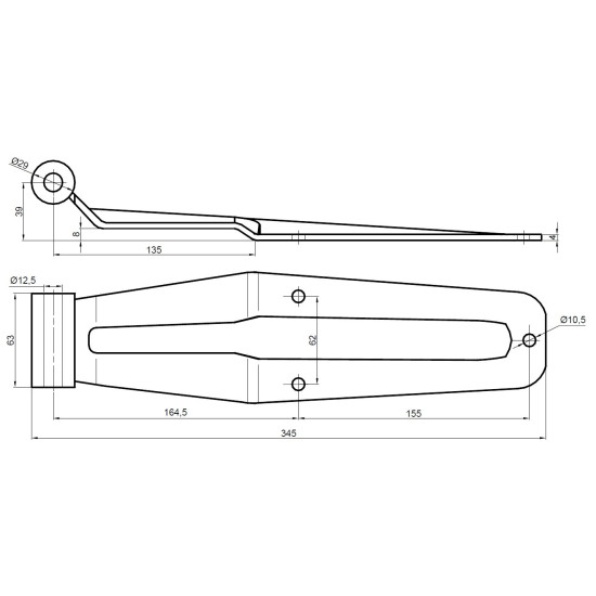 Balama usa spate, zincata, 345x63mm