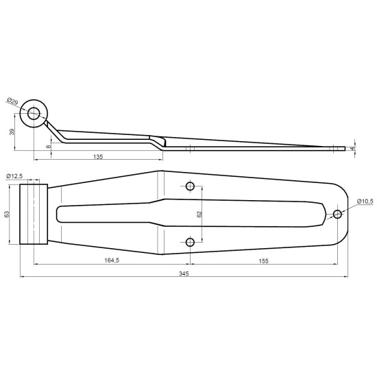 Balama usa spate, zincata, 345x90mm