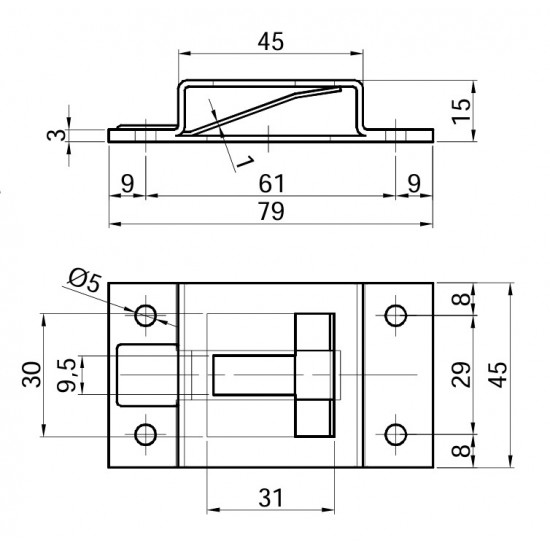 Contrapiesa blocator usa, in T, cu placa, inox