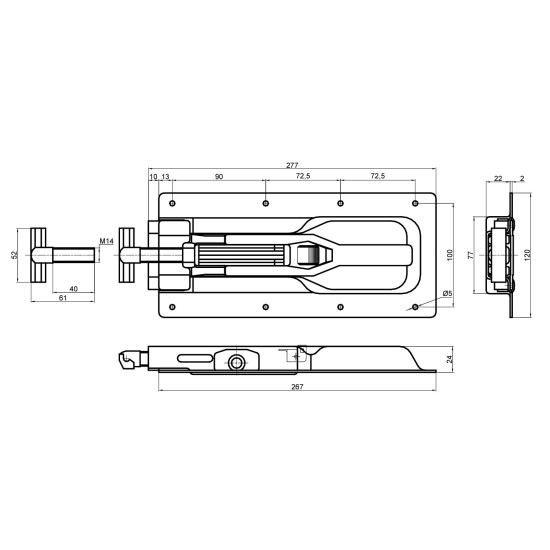 Inchizator oblon T, incastrat, zincat