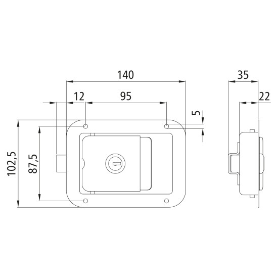 Maner Inchidere Usa, Semiremorca, Din Otel Inoxidabil cu 2 Chei 140x102mm (14x10.2cm)