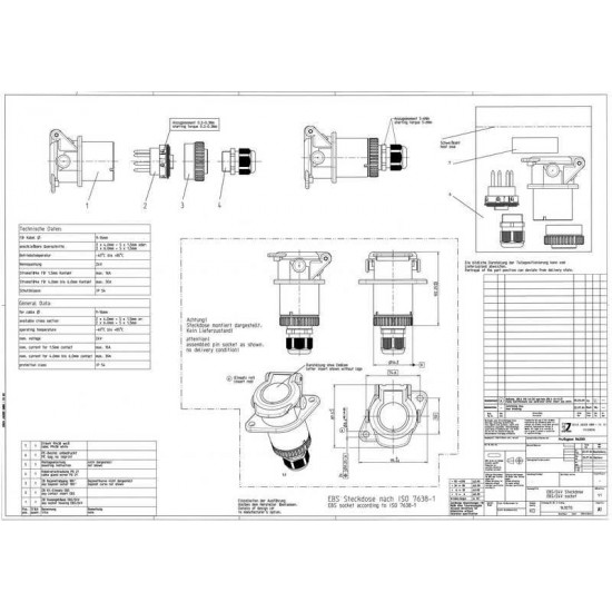 Priza Electrica Auto, EBS / ABS, 24V, 7 Pini Tip Tata, Masculin, Din Plastic, JAEGER