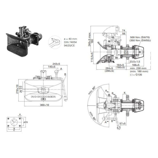 Cupla Tractare / Remorcare, 24T, Placa Prindere 140x80mm ( 14x8cm ), Diametru Cui 40mm ( 4cm )