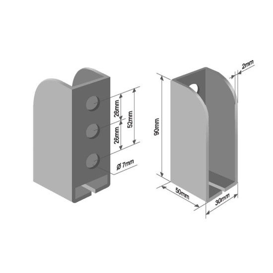 Suport Scandura, Traversa, 3 Gauri, 50x90x30mm