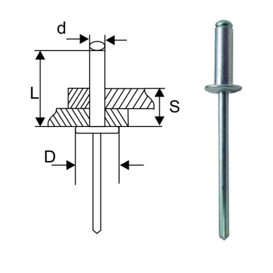 POP Nit cap bombat, Aluminiu/Otel, 4.8x10 mm