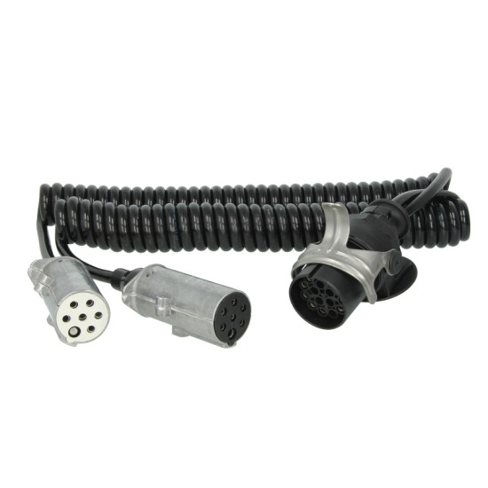 Cablu Electric Spiralat Adaptor Priza, Auto, Tip Y, N/S, 15/7/7, Mufa 7 / 24V, 9 Pini Activi, 3.5m, Metalic, HELLA