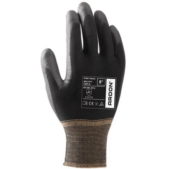 Manusi de Lucru Negre, pt Protectia Muncii, din Nylon cu Palma de Poliuretan, Pure Touch, Set 2 bucati