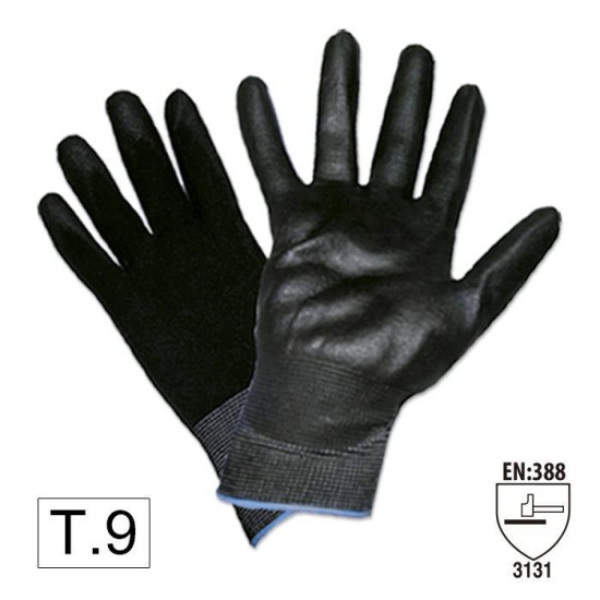 Manusi de Lucru Negre, pt Protectia Muncii, din Nylon cu Palma de Poliuretan, Set 2 bucati, JBM, Marimea 10, XL