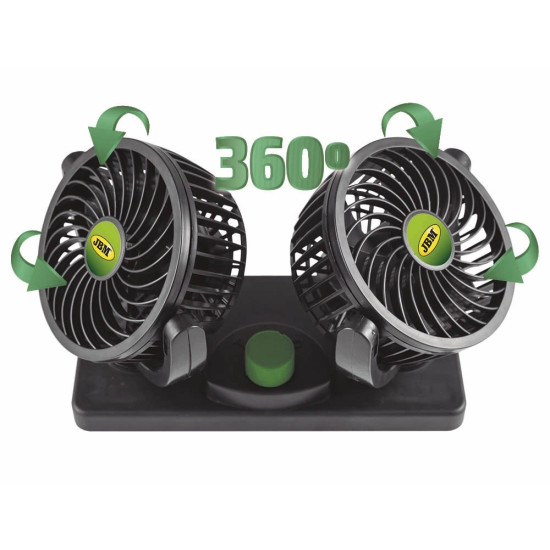 Ventilator Auto Dublu, 12V, cu Suport si Grilaj Protectiv, Oscilant la 360 grade