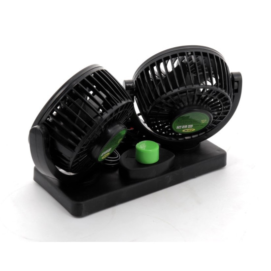 Ventilator Auto Dublu, 12V, cu Suport si Grilaj Protectiv, Oscilant la 360 grade