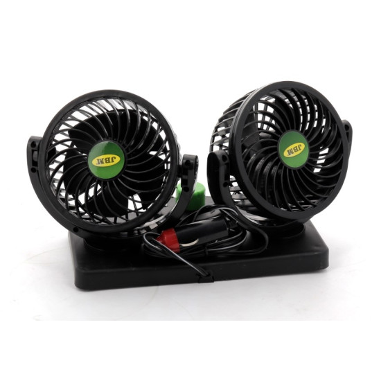 Ventilator Auto Dublu, 12V, cu Suport si Grilaj Protectiv, Oscilant la 360 grade